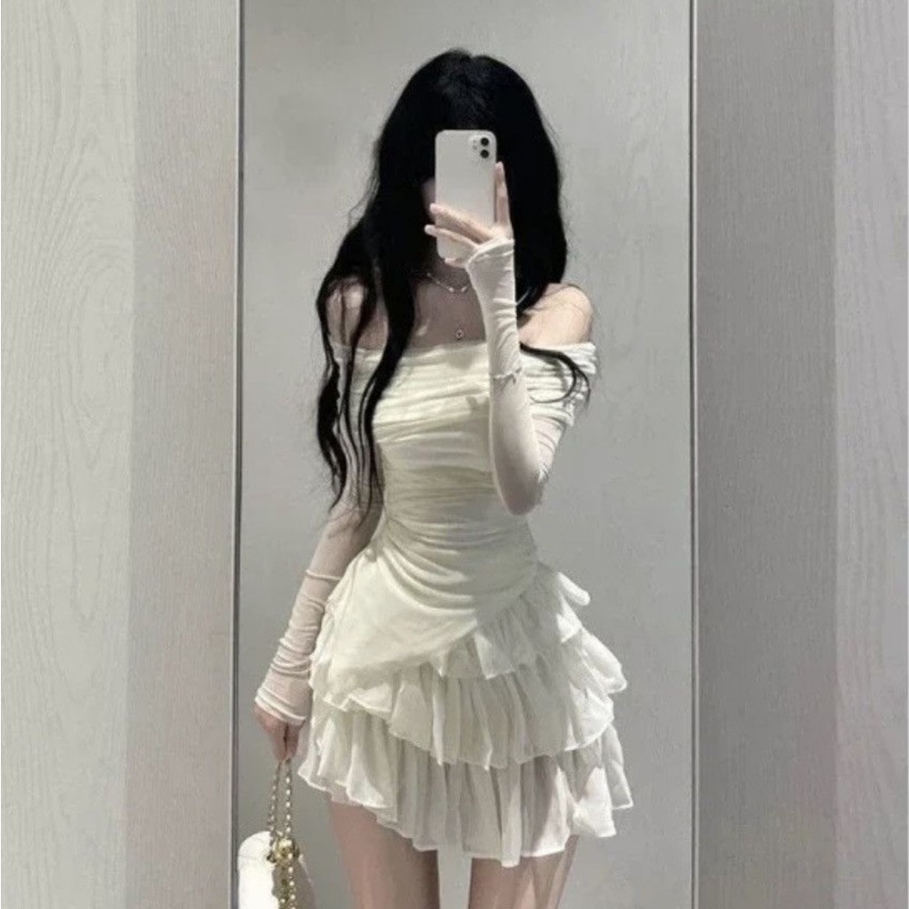 Off the shoulder top with matching ruffled skirt set